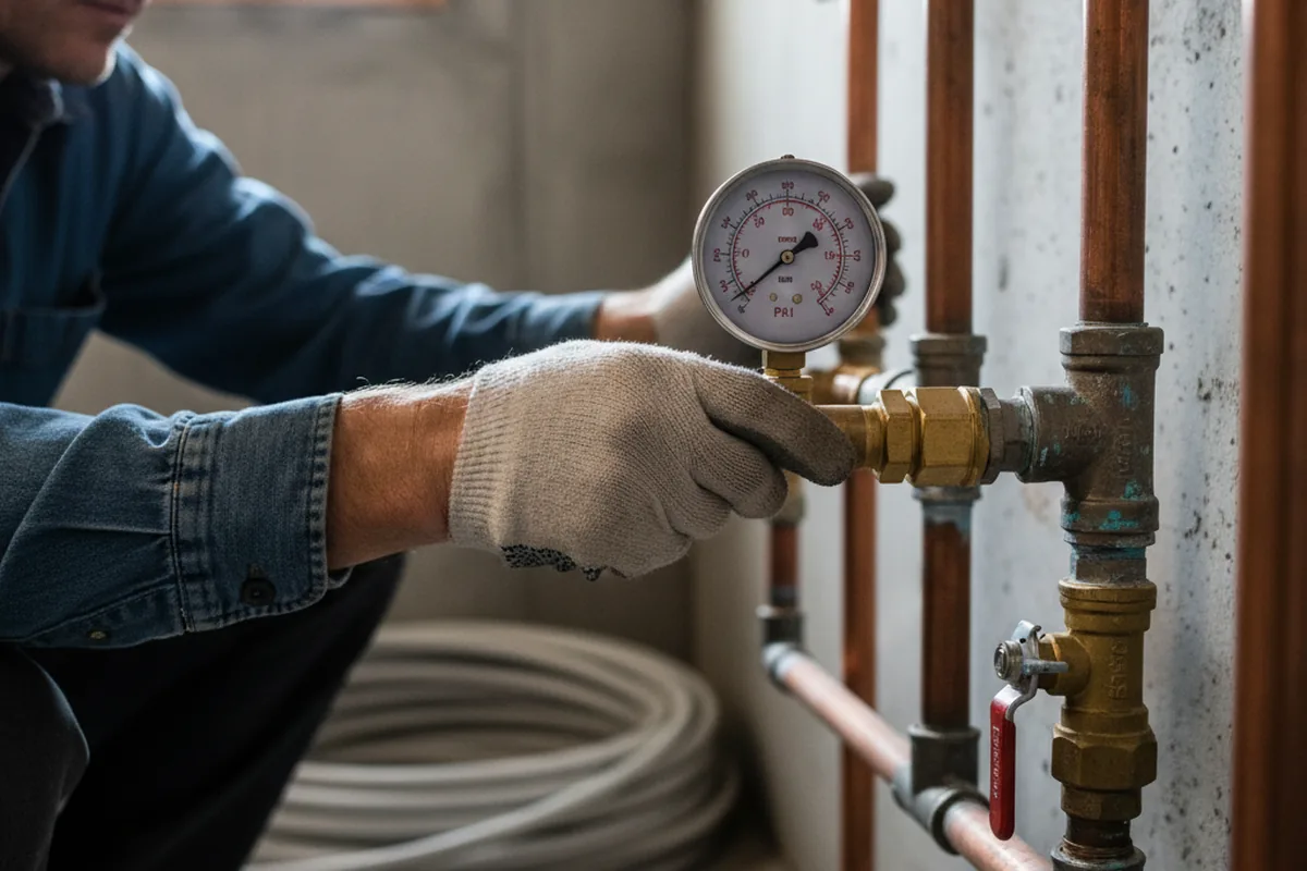 Pressure testing a repaired line during Water Line Repair in North English